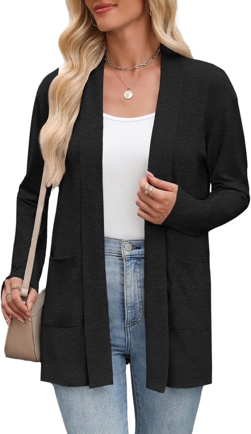 Women’s Lightweight Open Front Cardigan Sweater Casual Loose Knit with Pockets