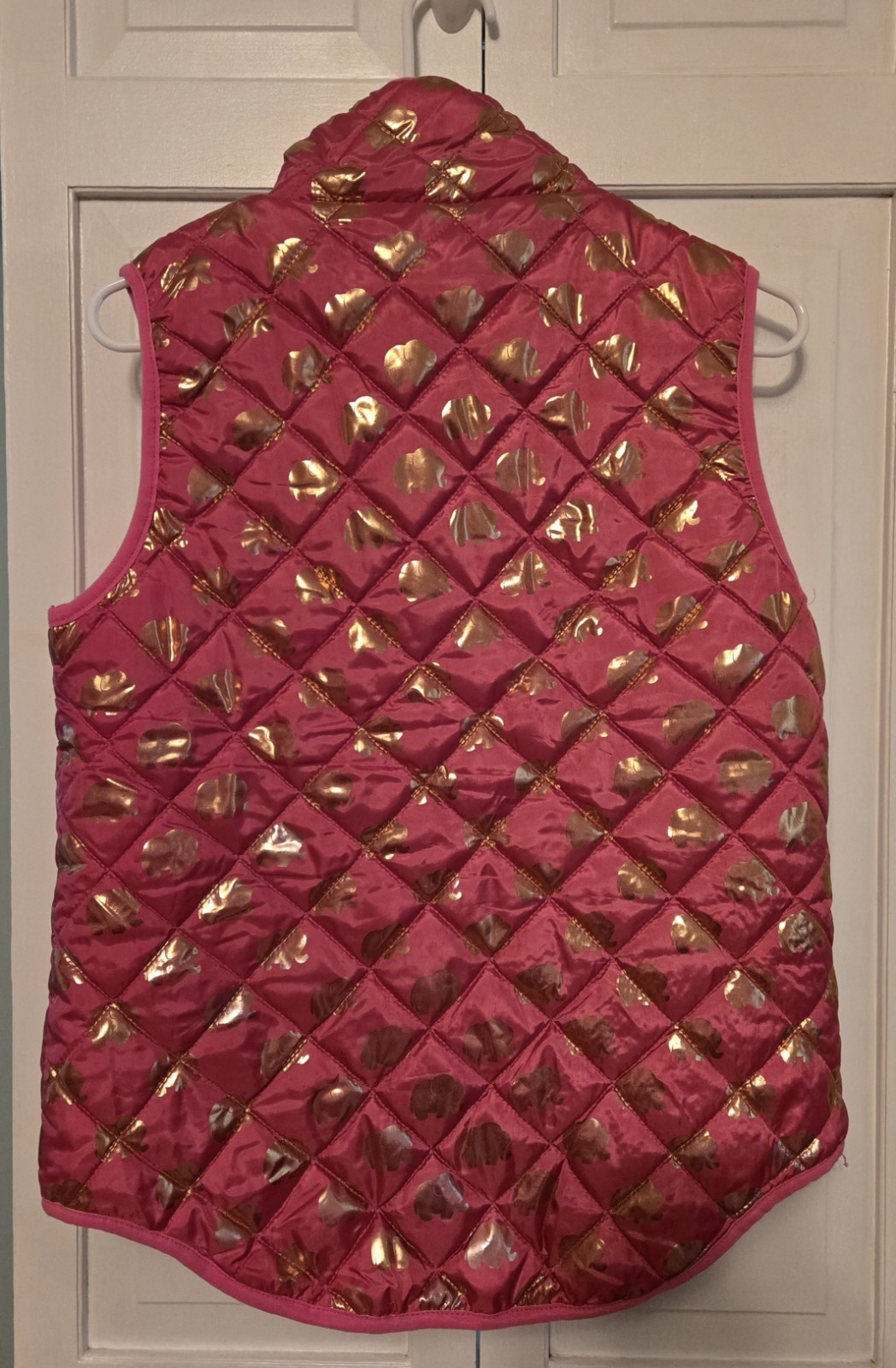 Simply Southern Womens Size M Pink Gold Elephant Puffer Zip Vest Pockets 1M