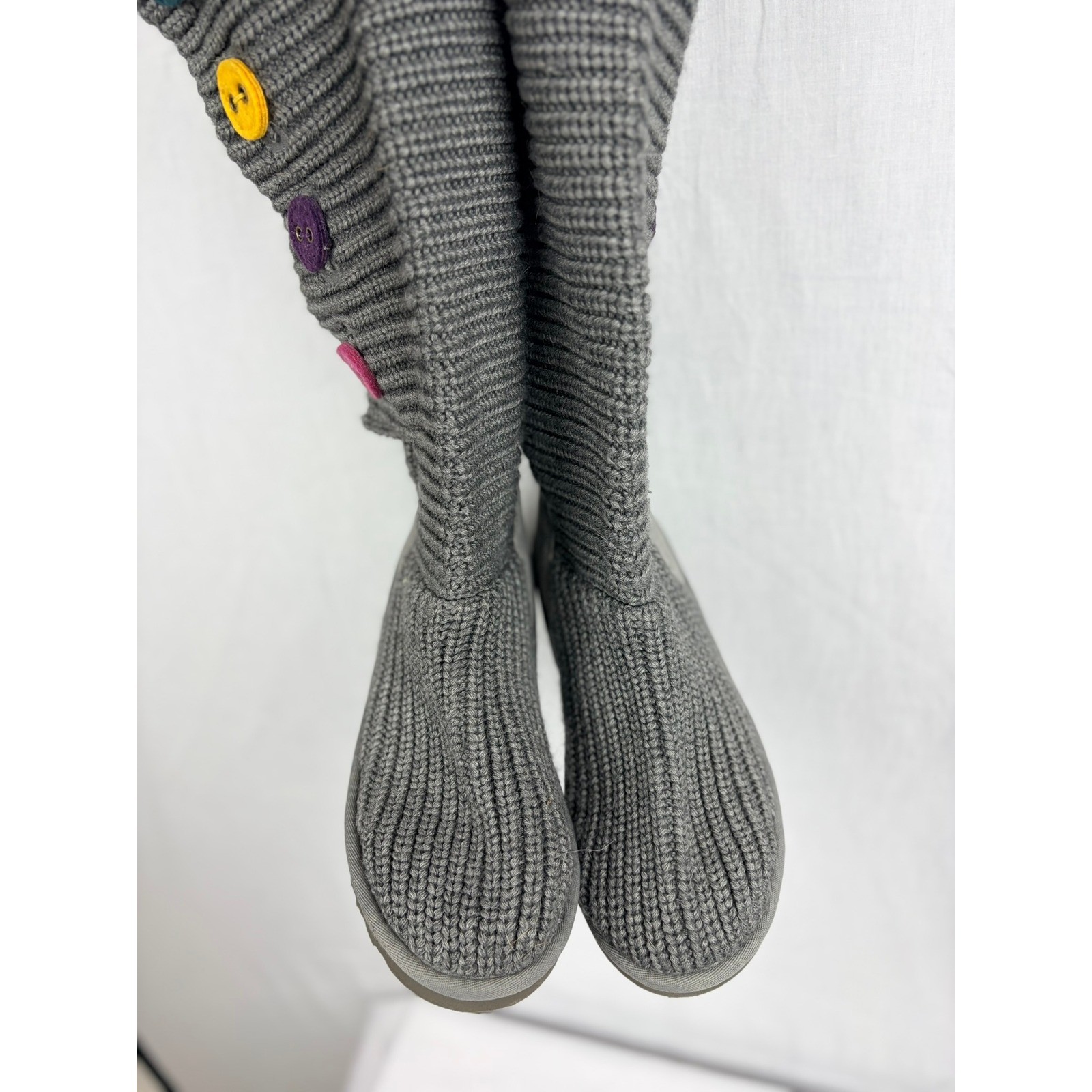 UGG Australia Womens 6 Grey Knit Tall Colorful Buttons Suede Flat Grey Boots
