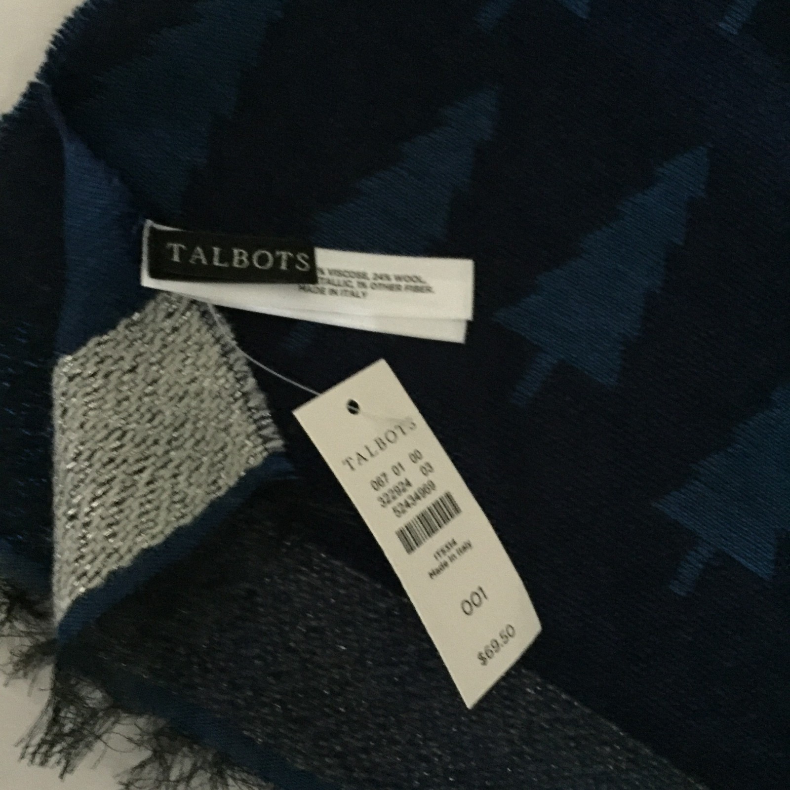 Talbots large gorgeous wool blend Scarf/Shawl size 76″ x 20″ Made in Italy New!