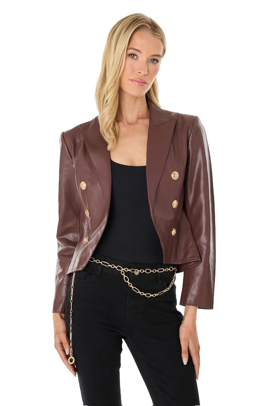 Gabrielle Leather Double Breasted Blazer Espresso THE NOLI SHOP