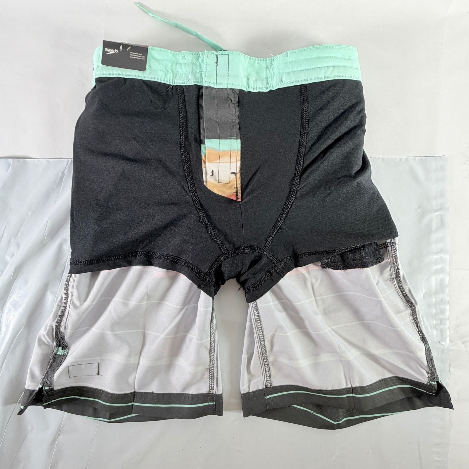 Speedo Eco Hydro Square Leg Swim Board Shorts Volcanic Ash Striped Small NWT