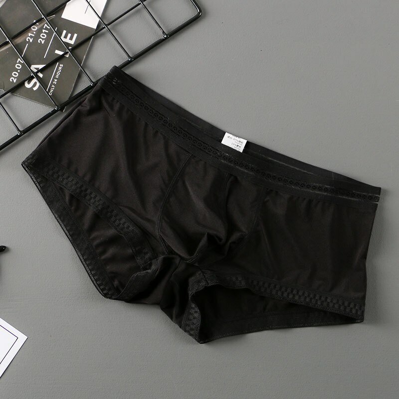 Ice Silk Mens Boxer Briefs Sexy Men’s Panties Underwear Lace Low-Rise U Pouch