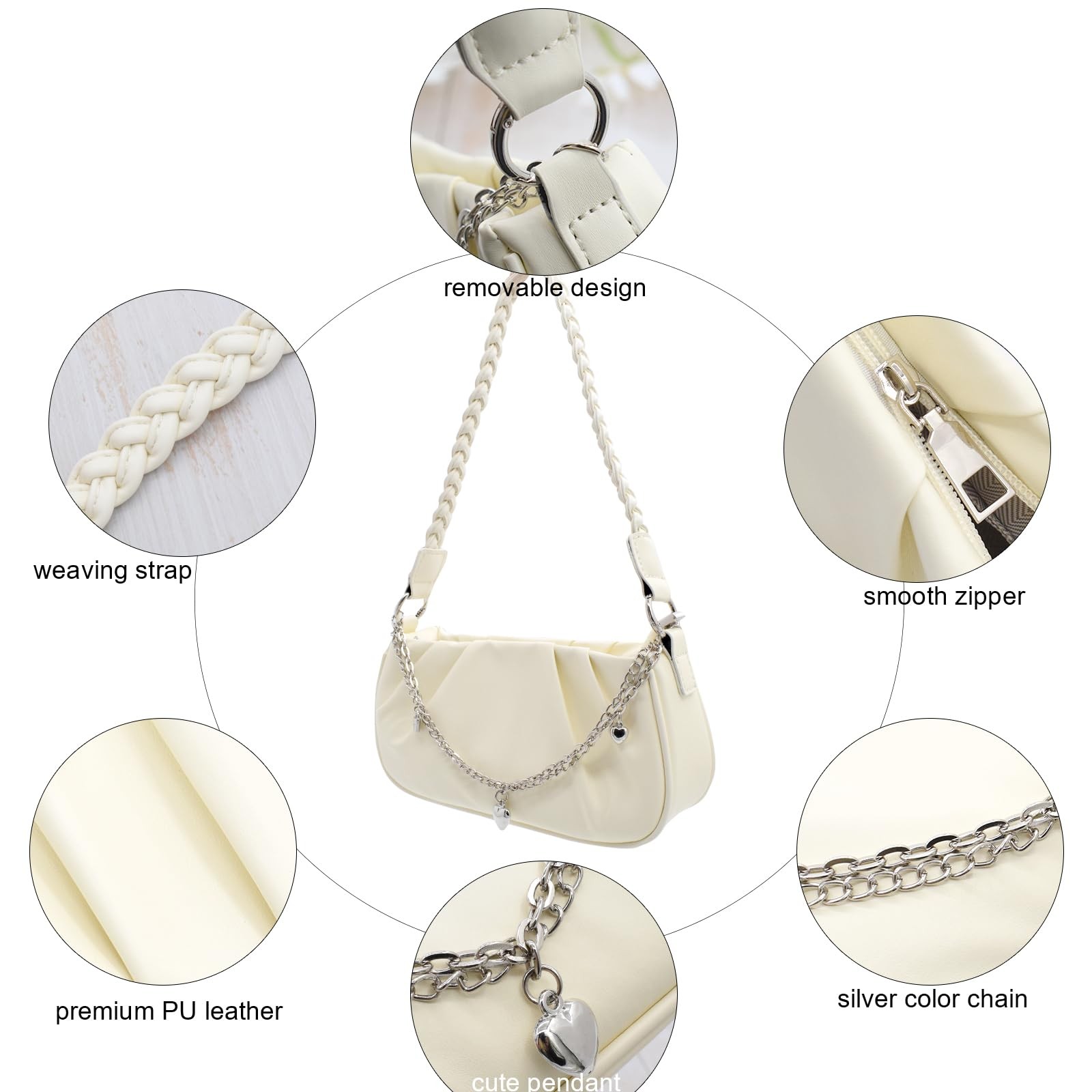 TeeYee 2 Replaceable Straps Cloud Shape Shoulder Y2K 9.1”Lx2.8”Wx5.5”H, Beige