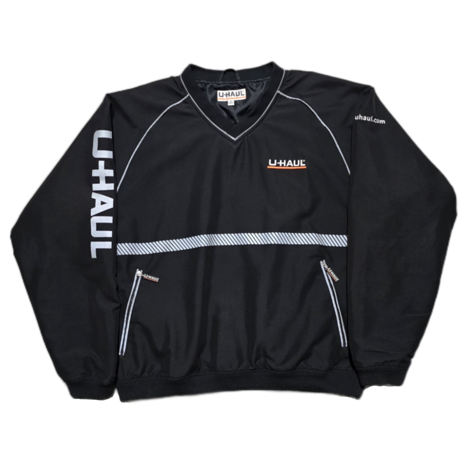 U-Haul Reflective Windbreaker Jacket Mens M Black Long Sleeve Pullover