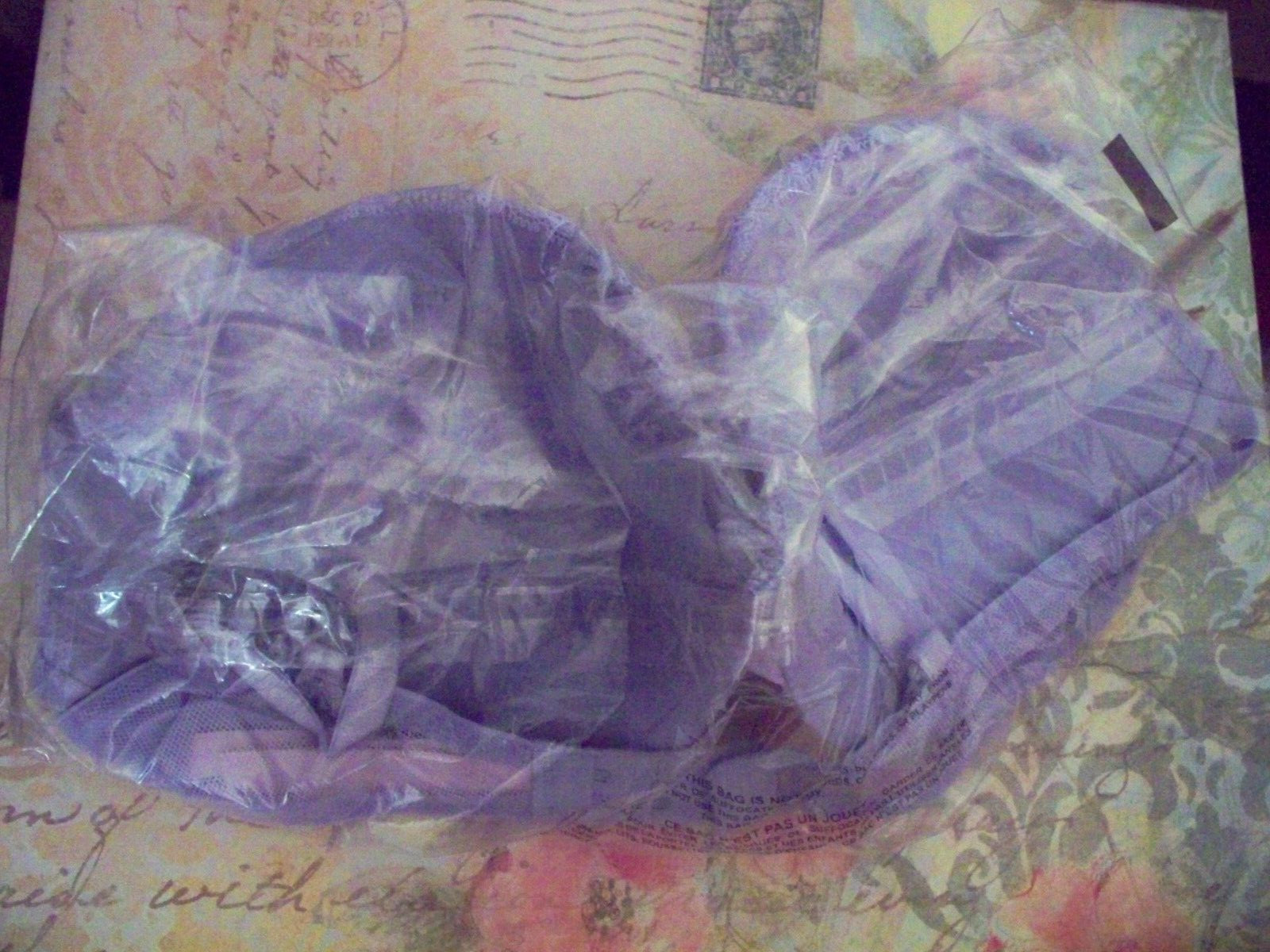 38C Lavender Lilac Floral LACE w Mesh Wings Victorias Secret Plunge PU UW Bra