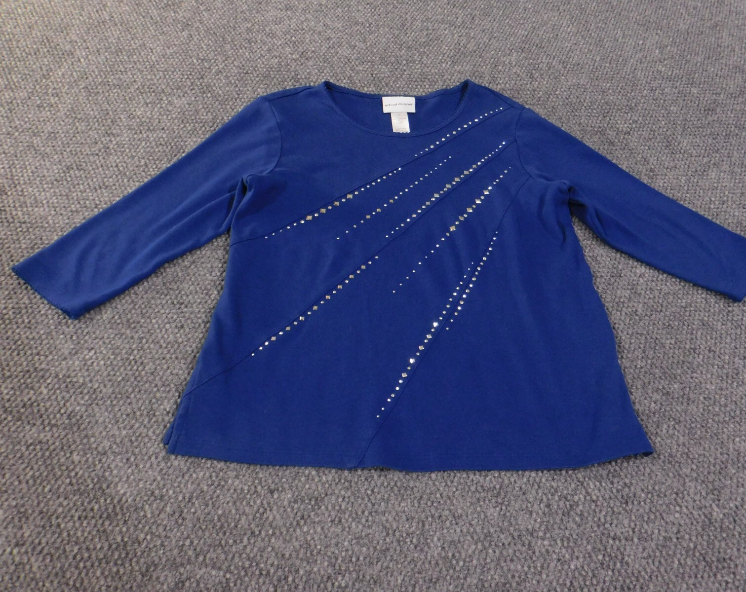 Alfred Dunner top small blue beads rhinestones knit women stretch embellishments