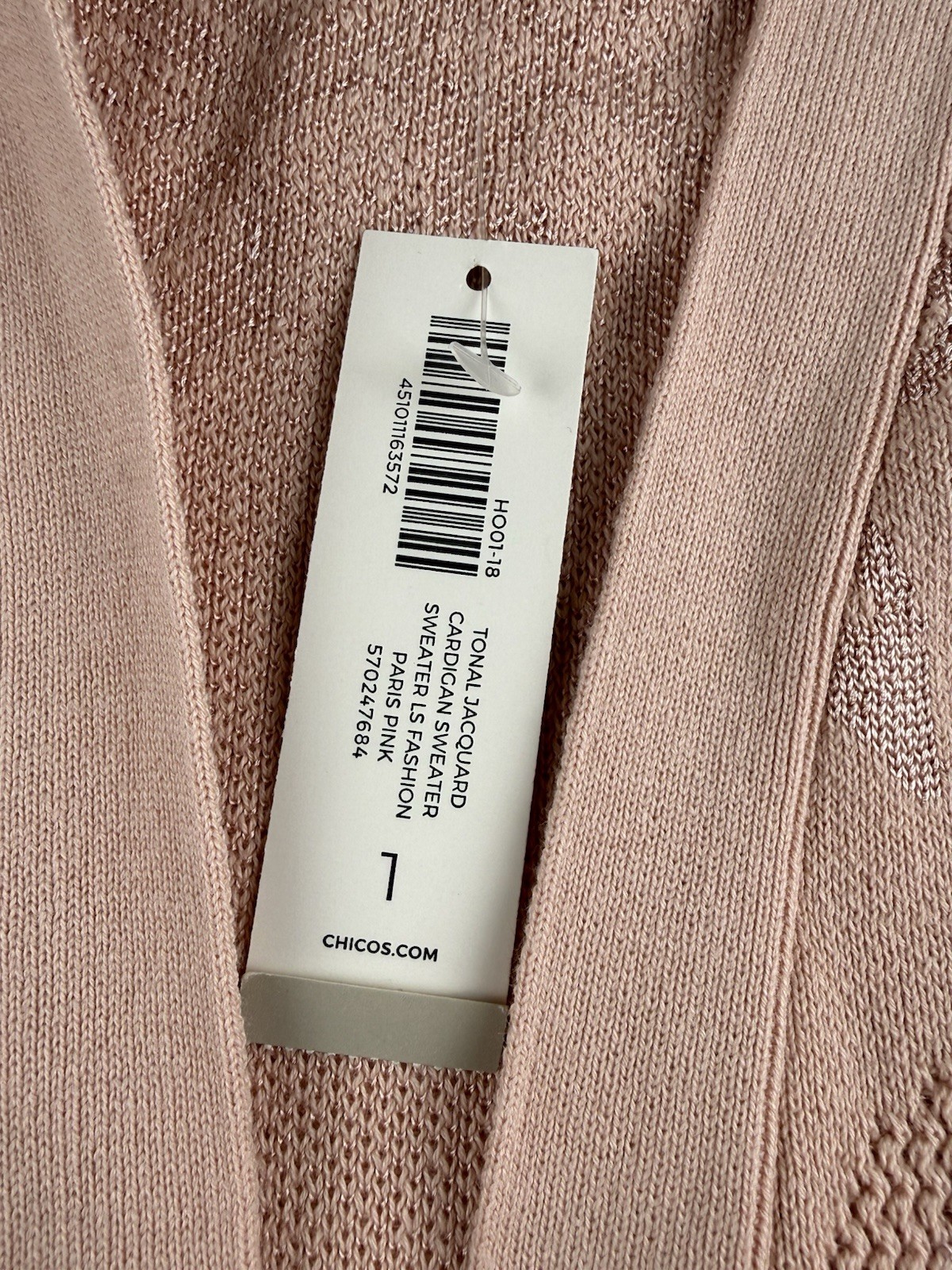 Chico’s Paris Pink Tonal Jacquard Open Long Cardigan Sweater Size 1 (US 8) NWT