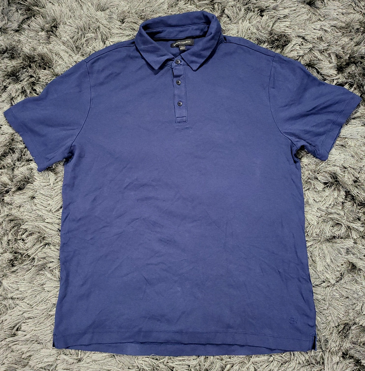 Banana Republic Polo Shirt Mens Large Blue Embroidered Logo Cotton Short Sleeve