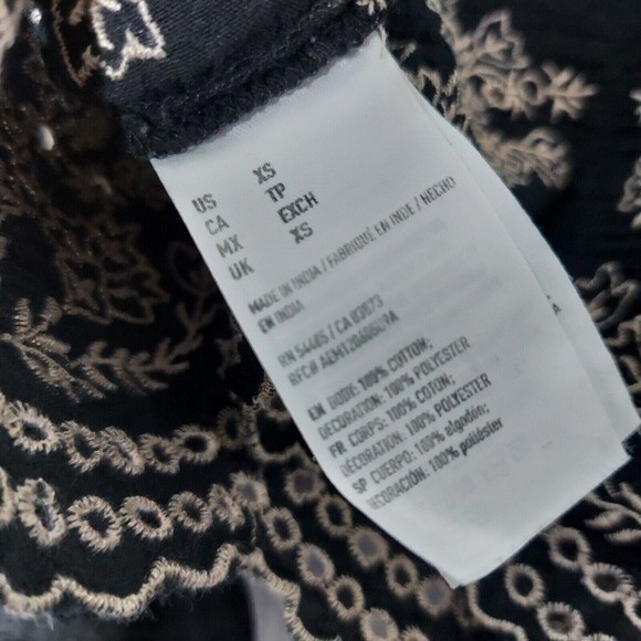 American Eagle Tunic Top Women XS Black Boho Embroidered Peasant Festival Blouse