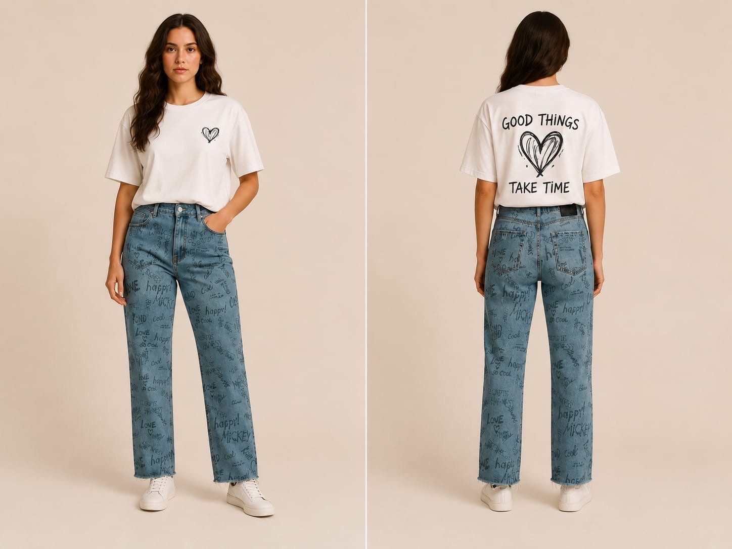 Disney Mickey Mouse Stradivarius Mom Jeans EUR 44 UK16 Graffiti Print