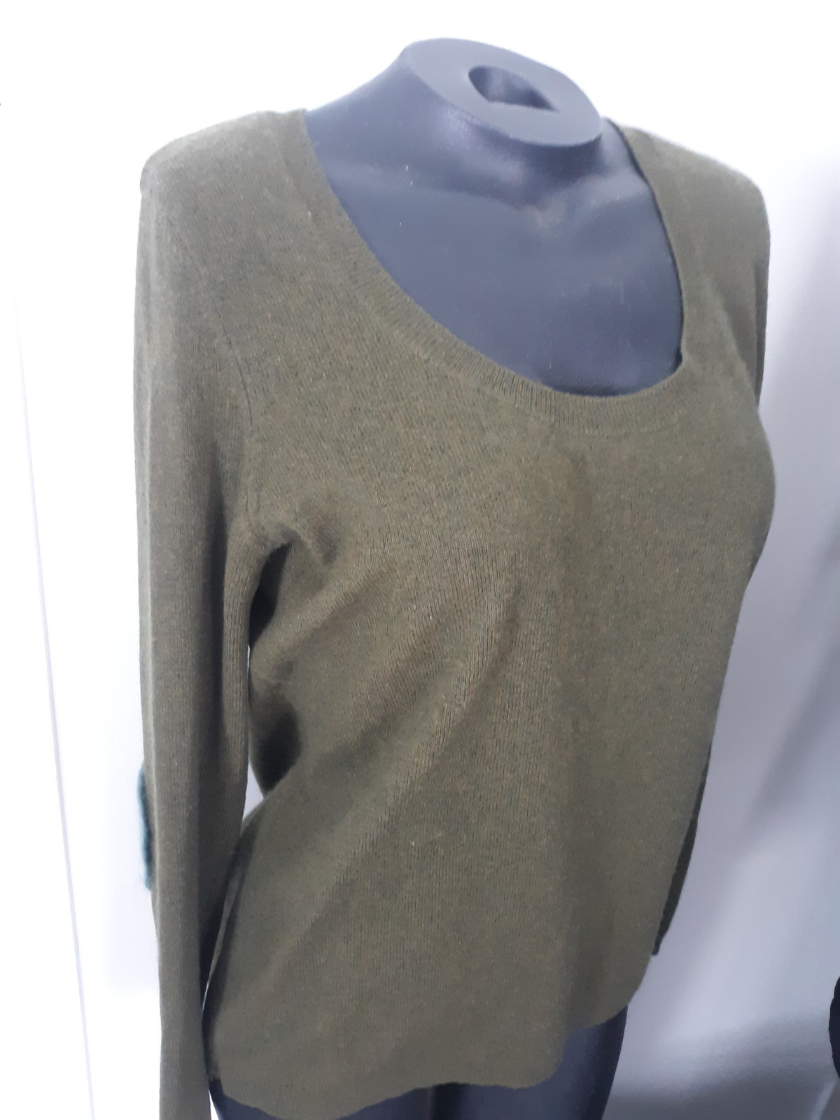 TALBOTS Olive Green 100% Pure Cashmere Sweater w/Elbow Patches Ladies S