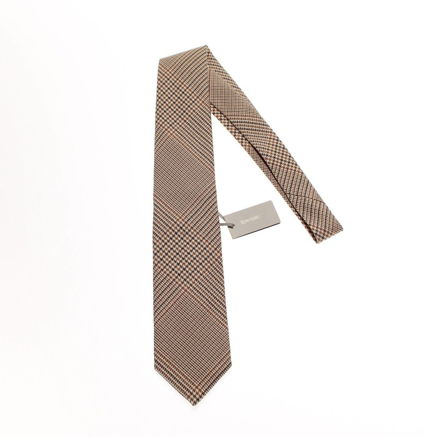 Tom Ford NWT Neck Tie in Beige/Brown/Orange Plaid 100% Silk Made in Italy