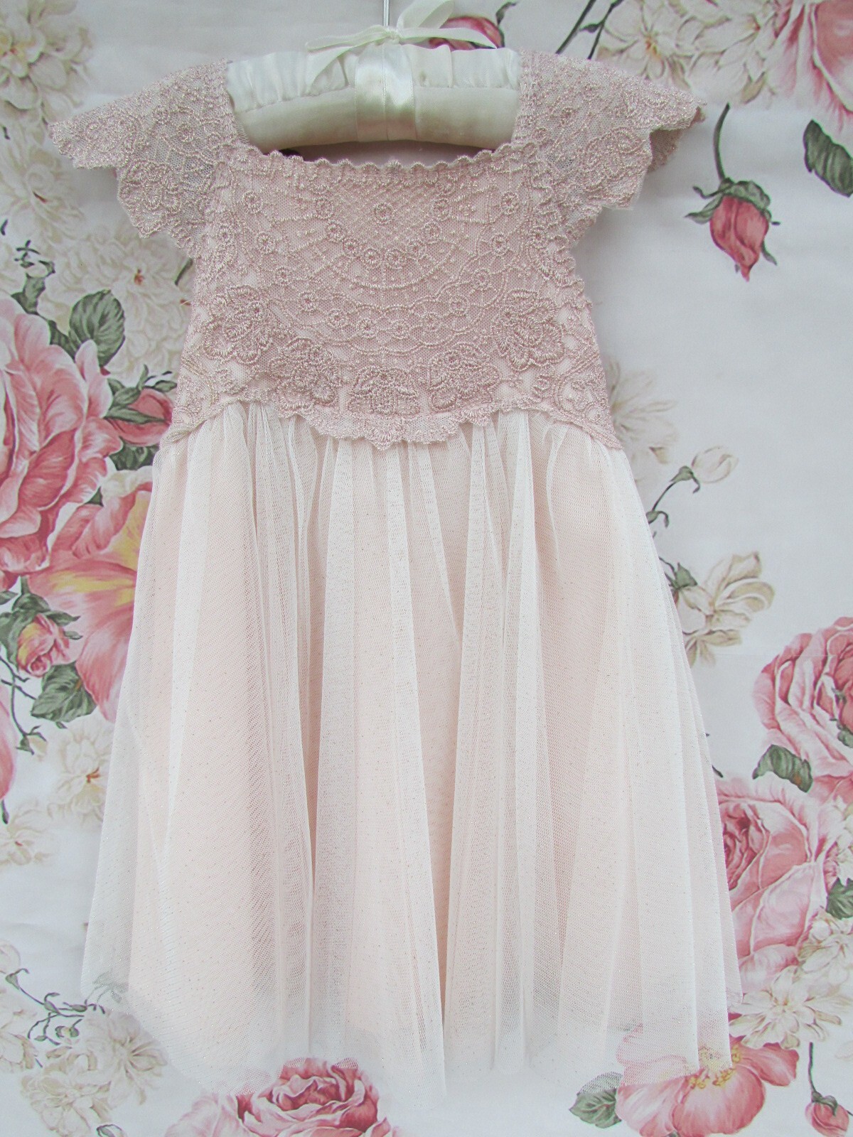 Pink Sparkle Estella Christening Party Occasion Dress 3-6 MONSOON £48 WORN ONCE