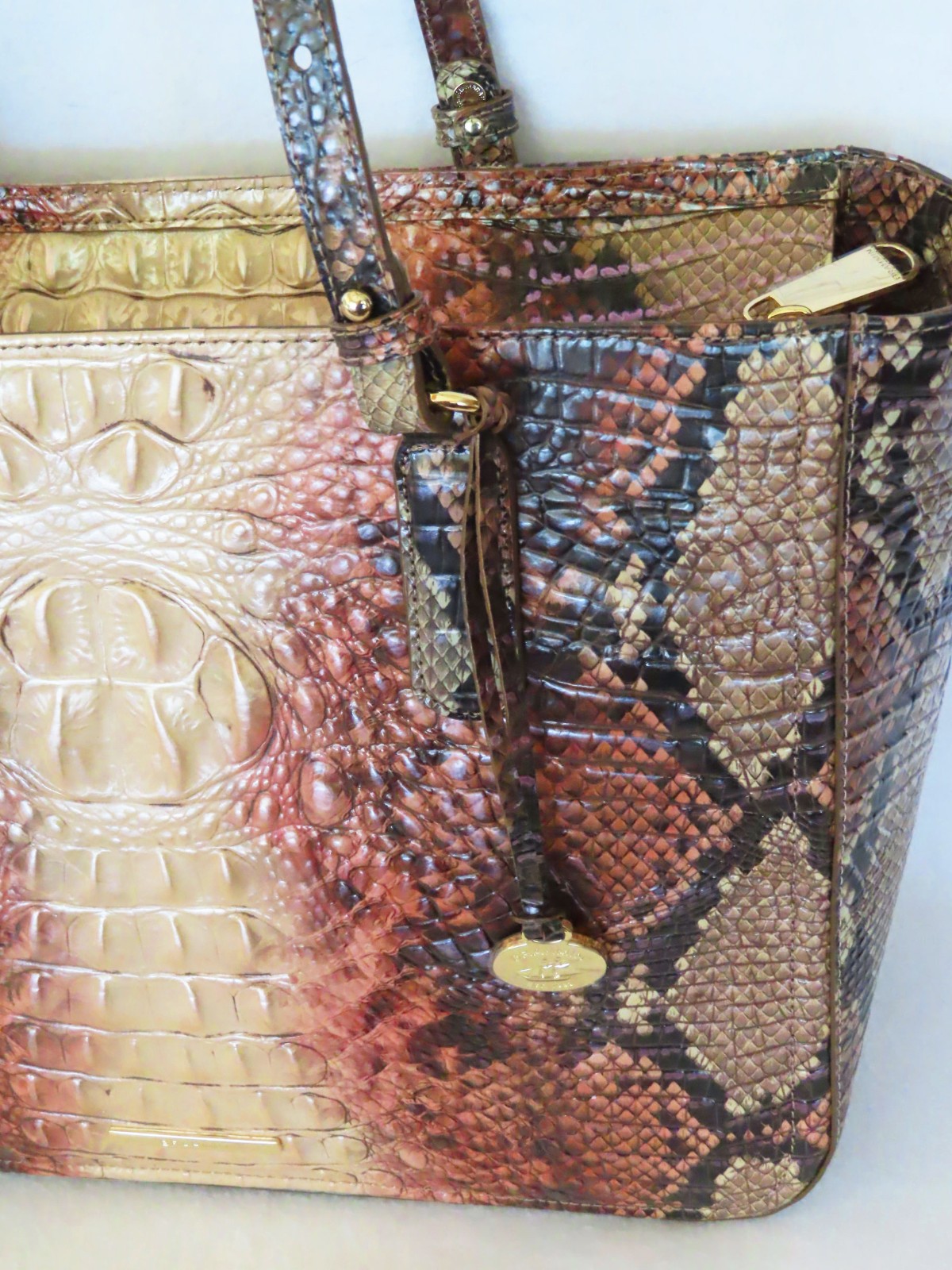 BRAHMIN Rare DIAMONDBACK OMBRE SNAKE Metallic Beige Purple Pink ASHLEE TOTE NWT