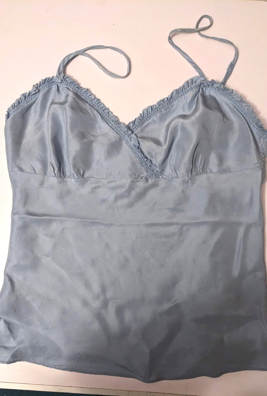 Y2K Country Road Soft blue silk cami Cottagecore Tiny Ruffles Spagetti Straps