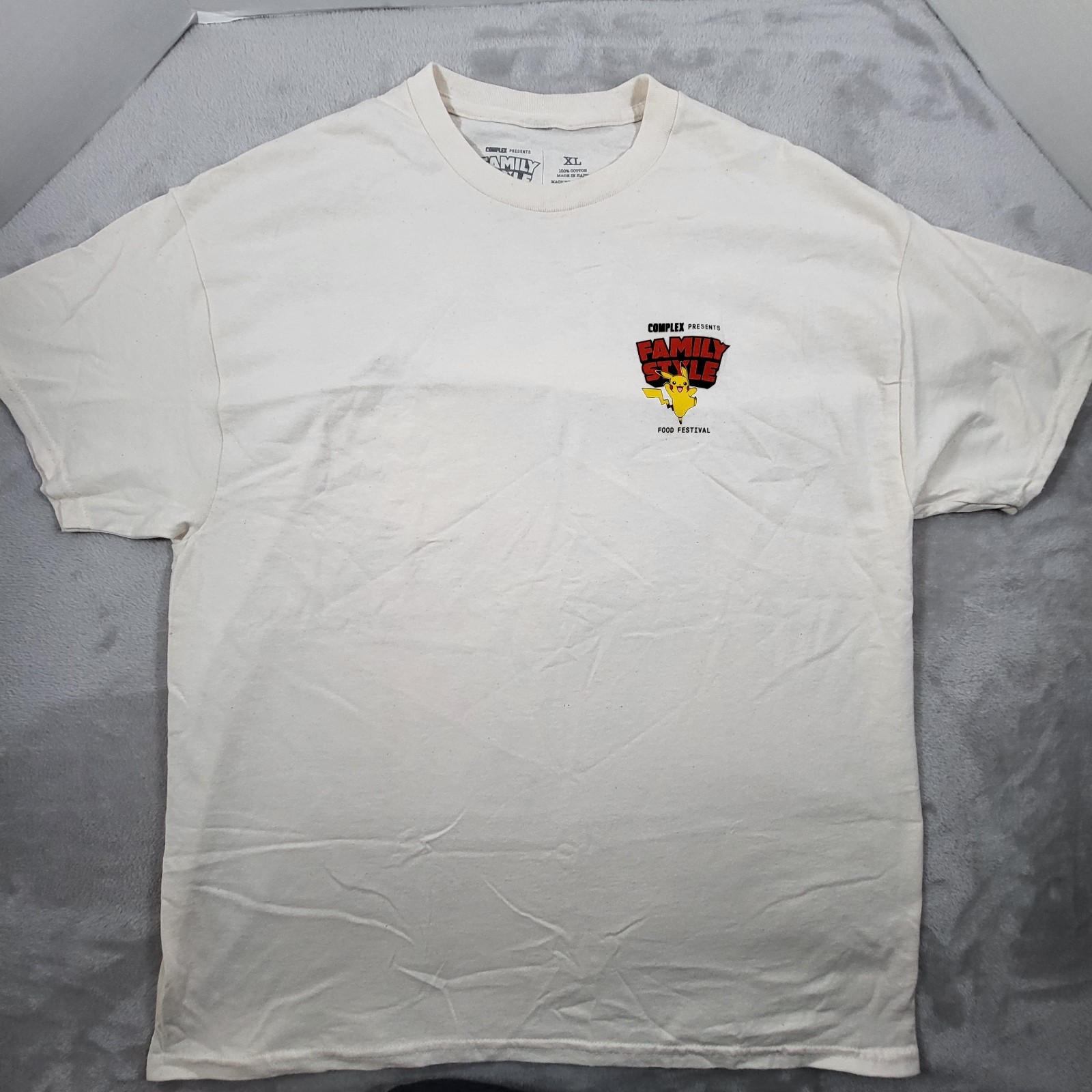 Complex Pokemon Shirt Mens XL Beige Food Festival Graphic Print Pikachu Squirtle
