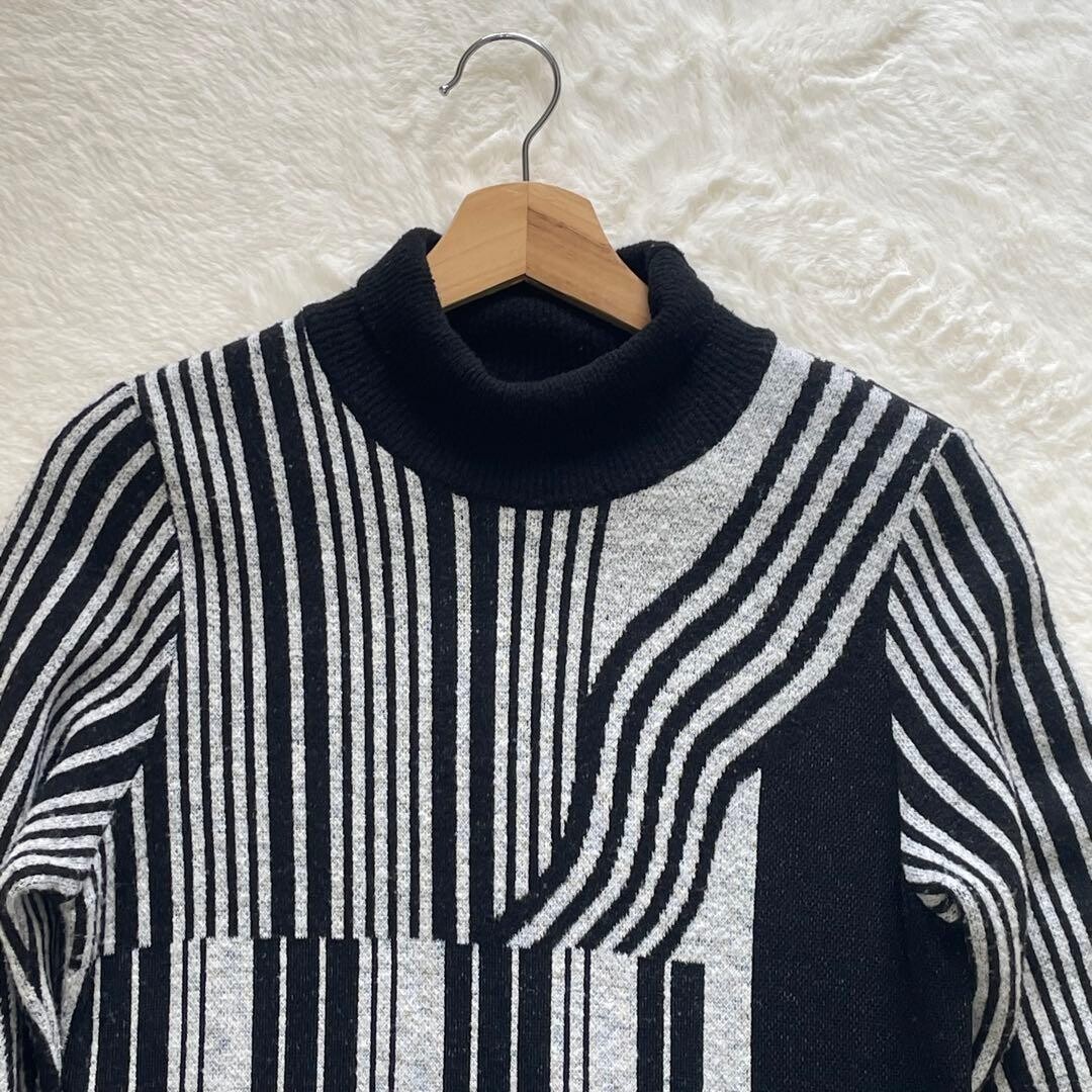 Mame Kurogouchi Multi Stripe Jacquard Knit Dress High Neck Black White Auth