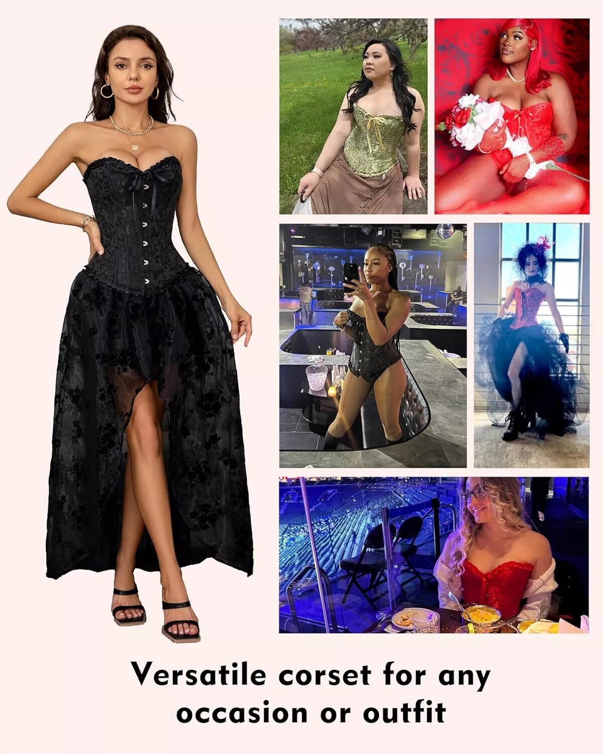 Women Lace Up Sexy Bustier Corset Overbust Burlesque Tops Lingerie Waist Cincher