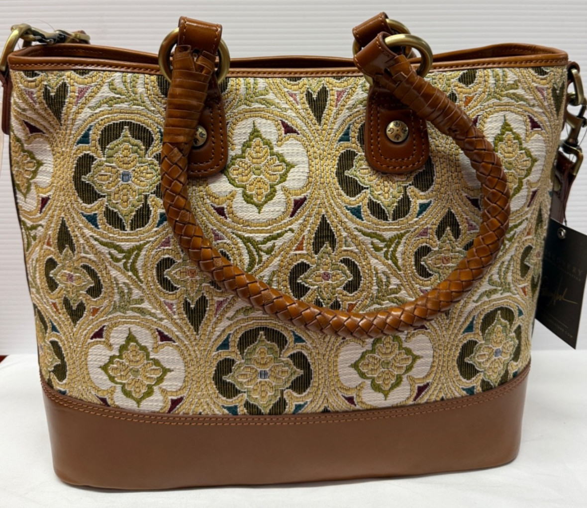 Patricia Nash LESINA Discovery Tapestry & Leather Tan Tote NEW $399 309 OF 400
