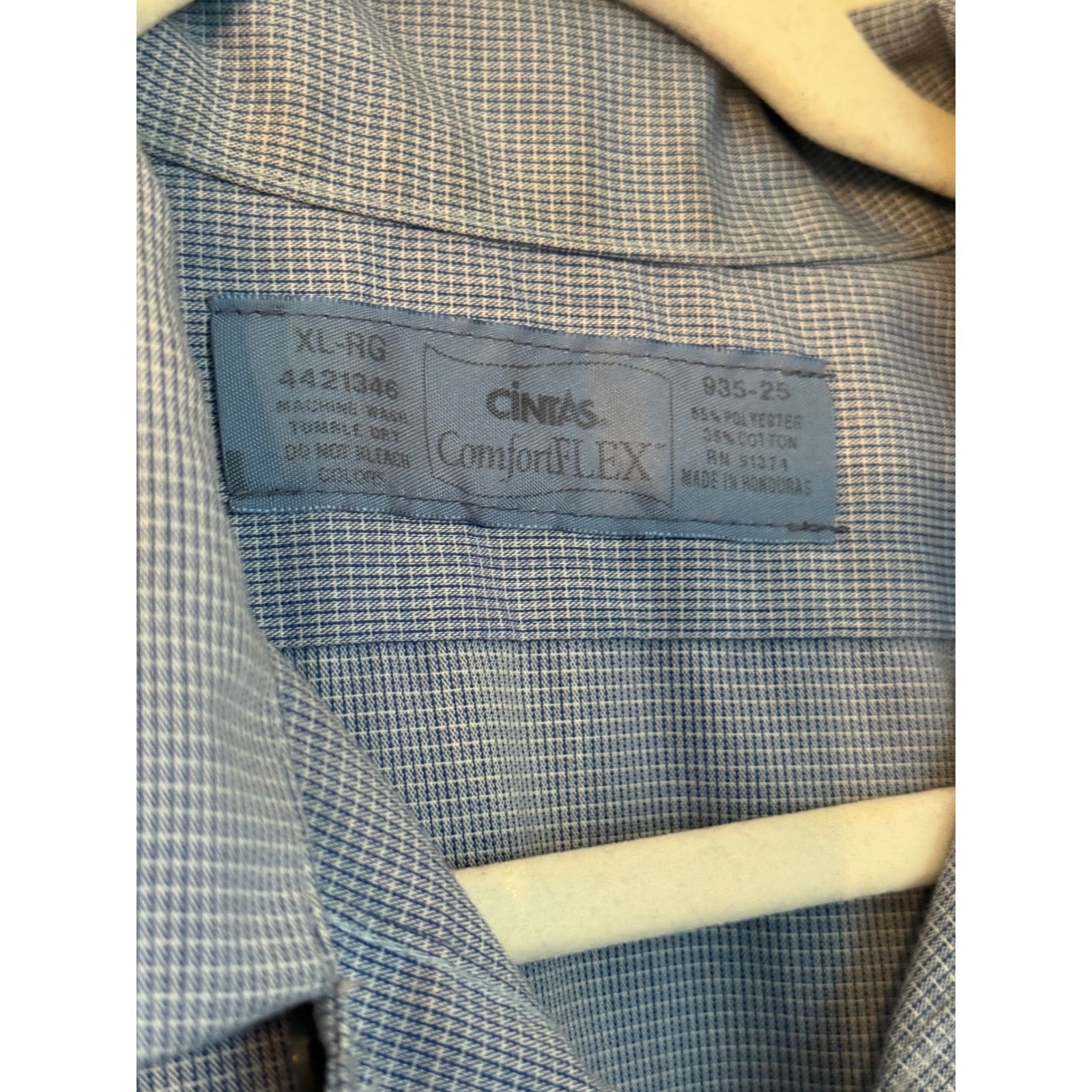 Cintas ComfortFLEX Work Shirt Men XL Blue Micro Check Long Sleeve Set of 2