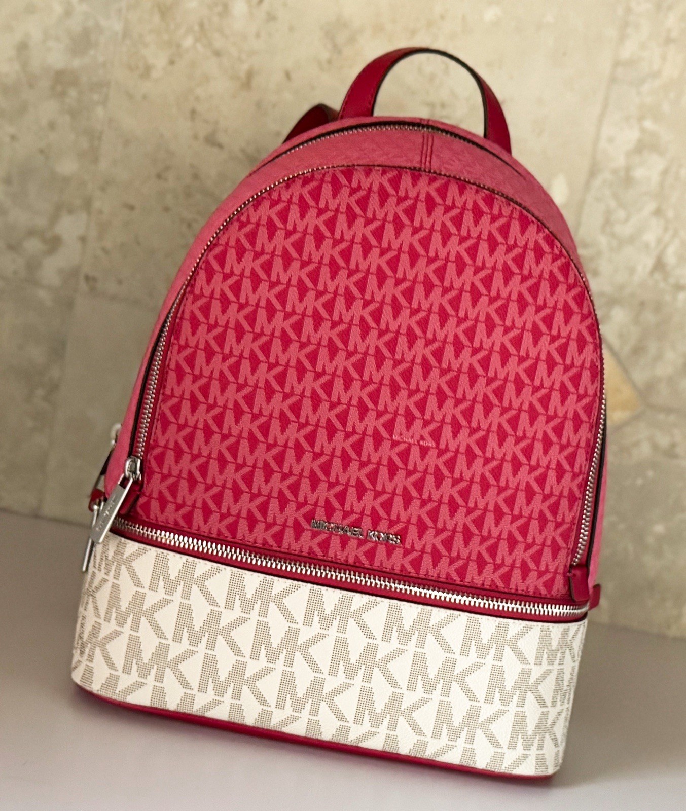 Michael Kors Rhea Medium Backpack Color-Block MK Dark Raspberry Multi