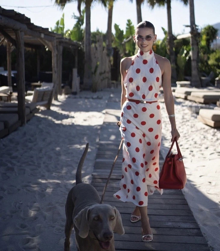 ZARA NEW WOMAN SS26 POLKA DOT HALTER MIDI DRESS White / Red 5029/263