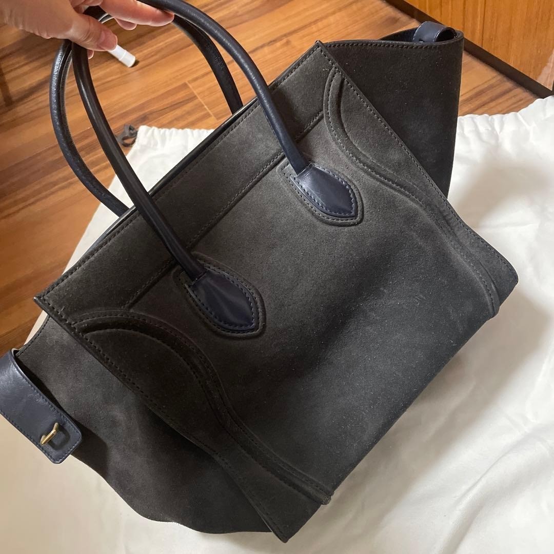 CELINE Luggage Phantom Suede Smoky Navy Gray Leather Bag Italy w/Dust Bag Rare