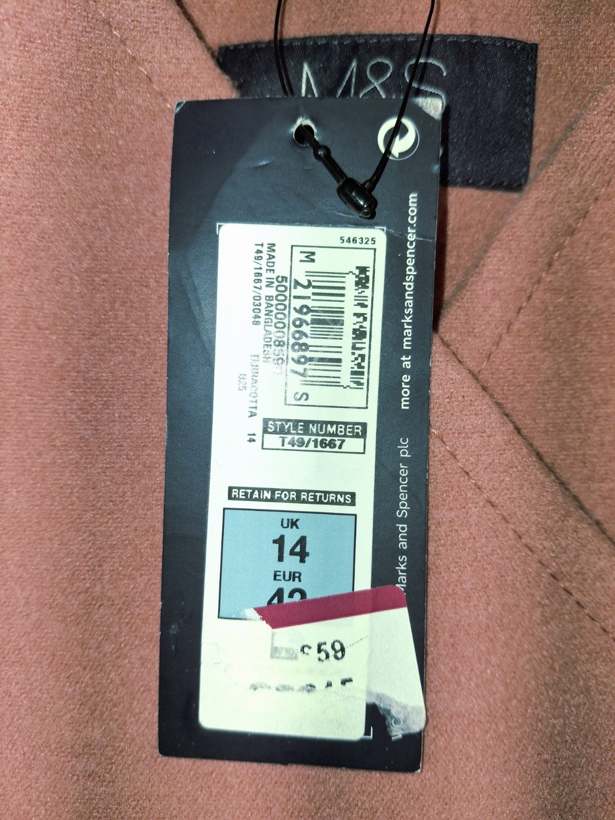 M&S Collection Car Coat Long Womens UK14 Pink Terracotta Button Casual BNWT