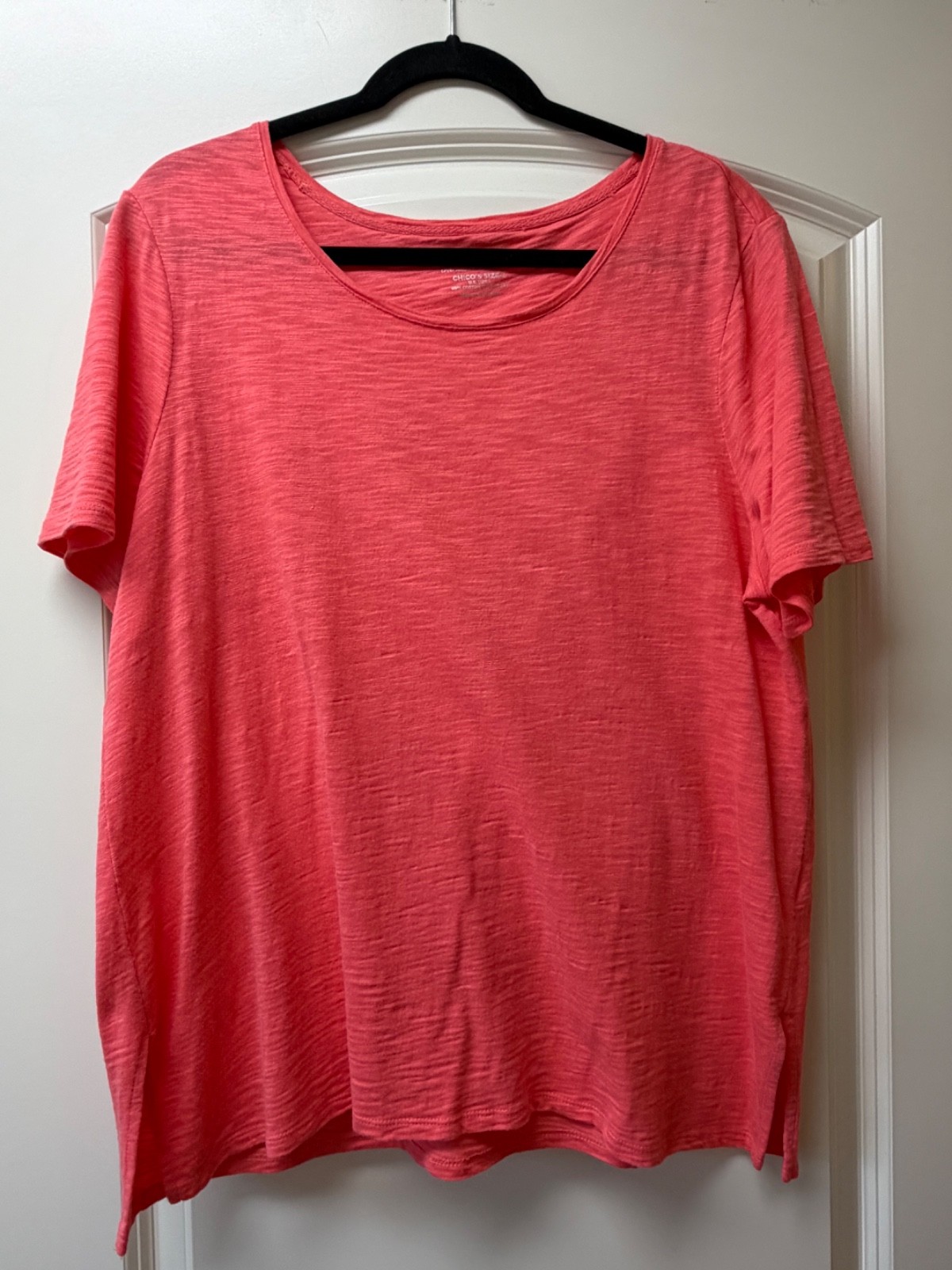 Chico’s The Ultimate Tee Shirt Cotton, Size 2, Tangerine, button back