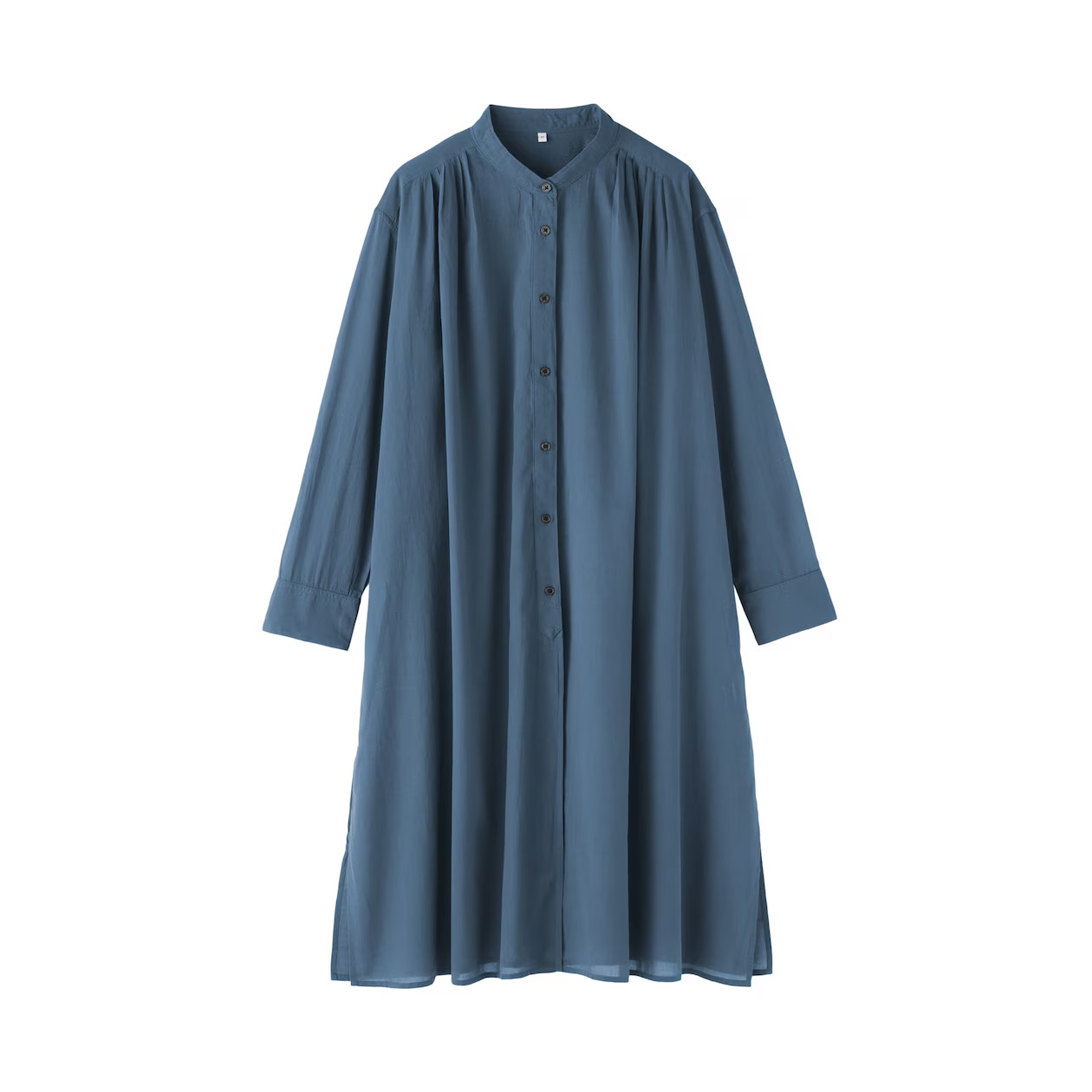 MUJI Womens 100% Organic Cotton Sheer Shirt Dress Smoky Blue FedEx