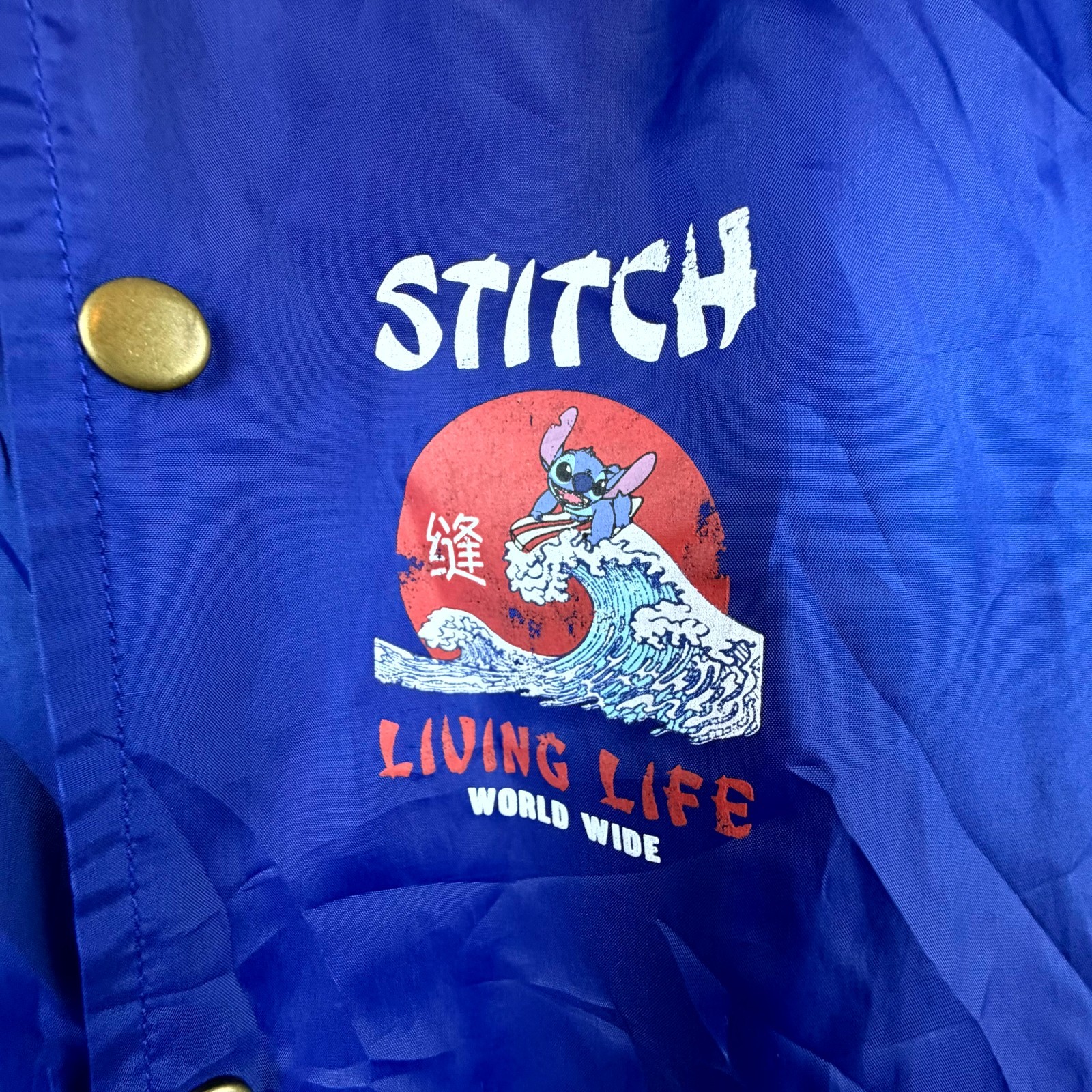 Lilo & Stitch Disney Coach Jacket Mens 2XL Blue Windbreaker Graphic Snap Front