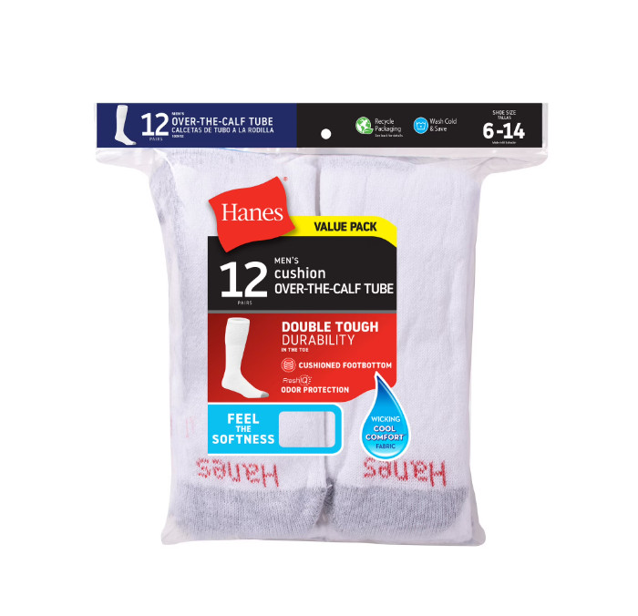 Hanes Men’s Double Tough Durability Over-the-Calf Tube Socks, 12-Pack