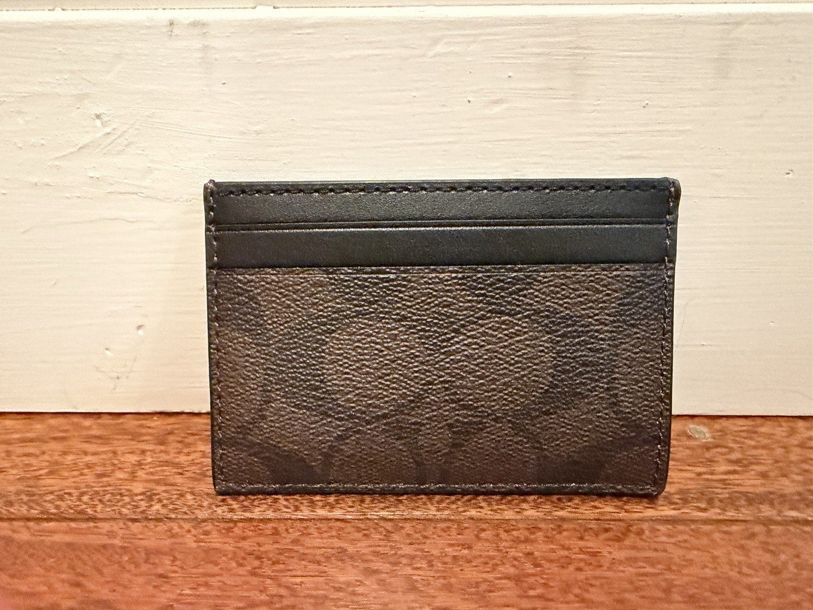 COACH 58110 Slim Id Card Case In Signature Canvas Brown/Black