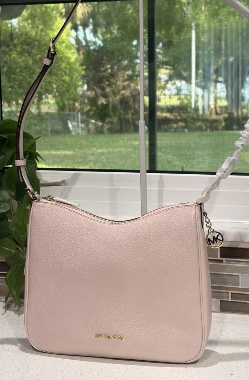 MICHAEL KORS NAYLA MEDIUM ZIP MESSENGER CROSSBODY BAG TOTE MK PINK LEATHER GOLD