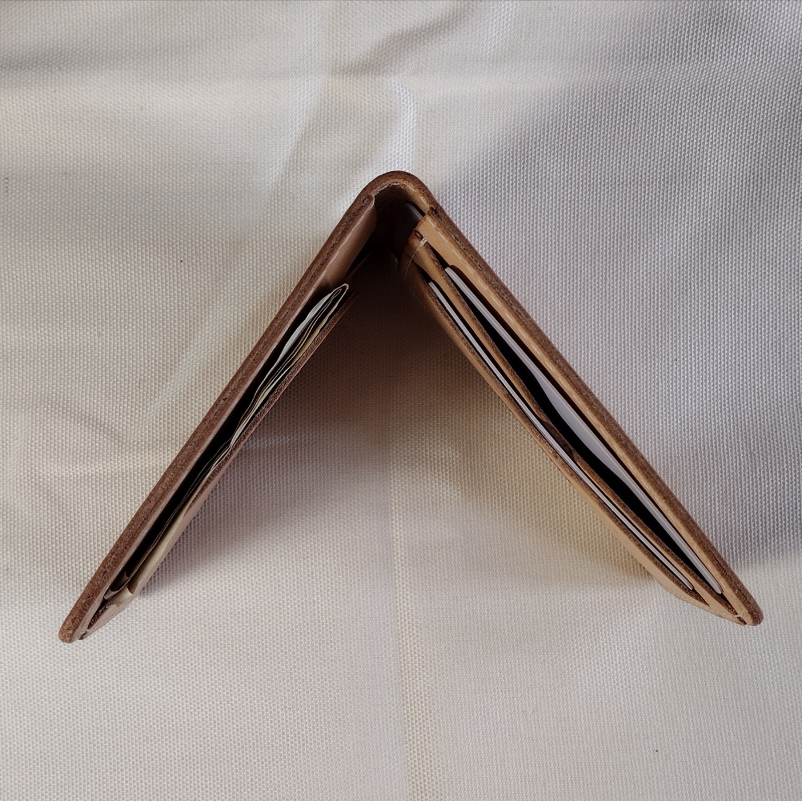 handmade real leather card holder natural veg tan minimalist bifold