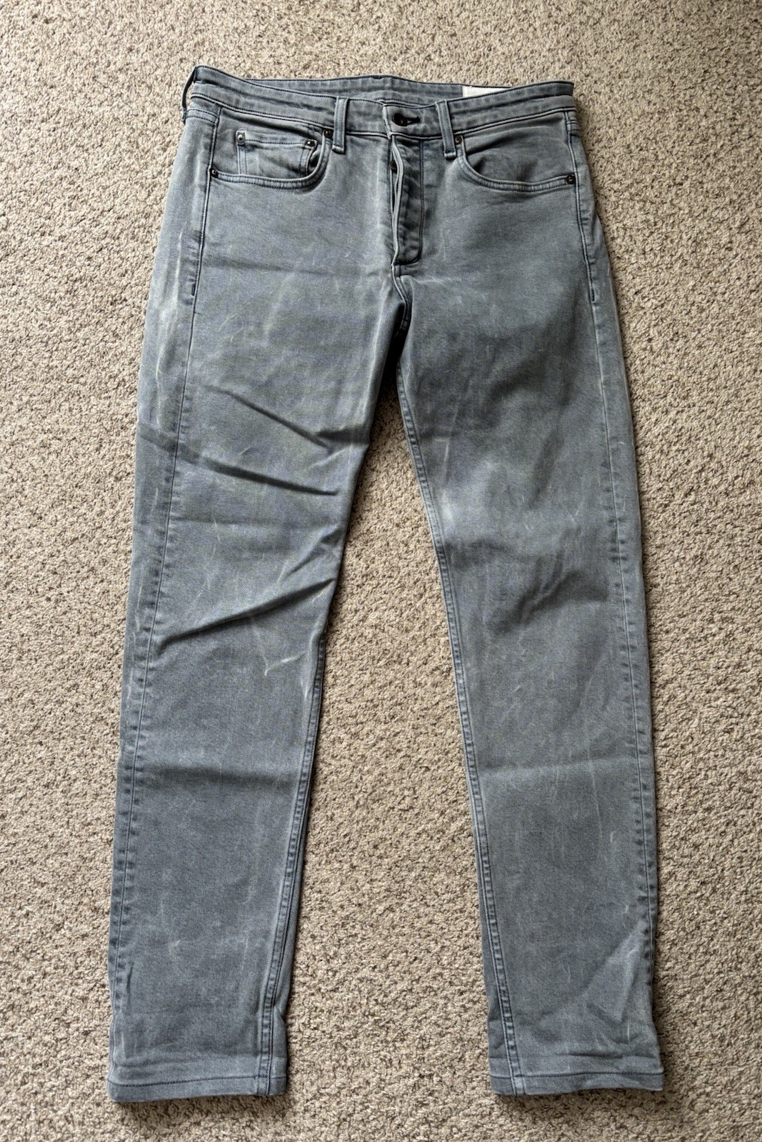 rag & bone Jeans Mens Size 30×30 Gray Blue Fit 2 Slim Button Fly Stone Wash
