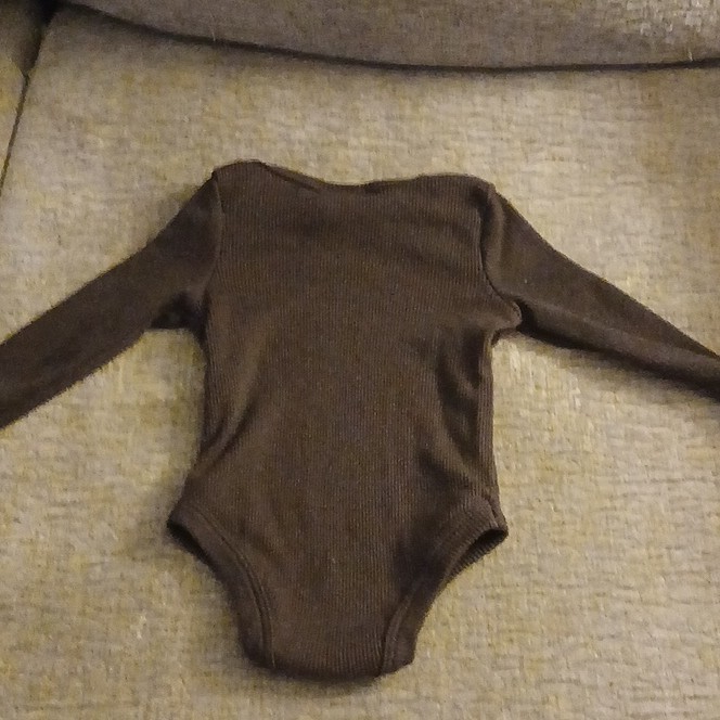 Mario Lopez 3-6M Cotton Ribbed Bodysuit One-Piece Long Sleeve Snap, Brown