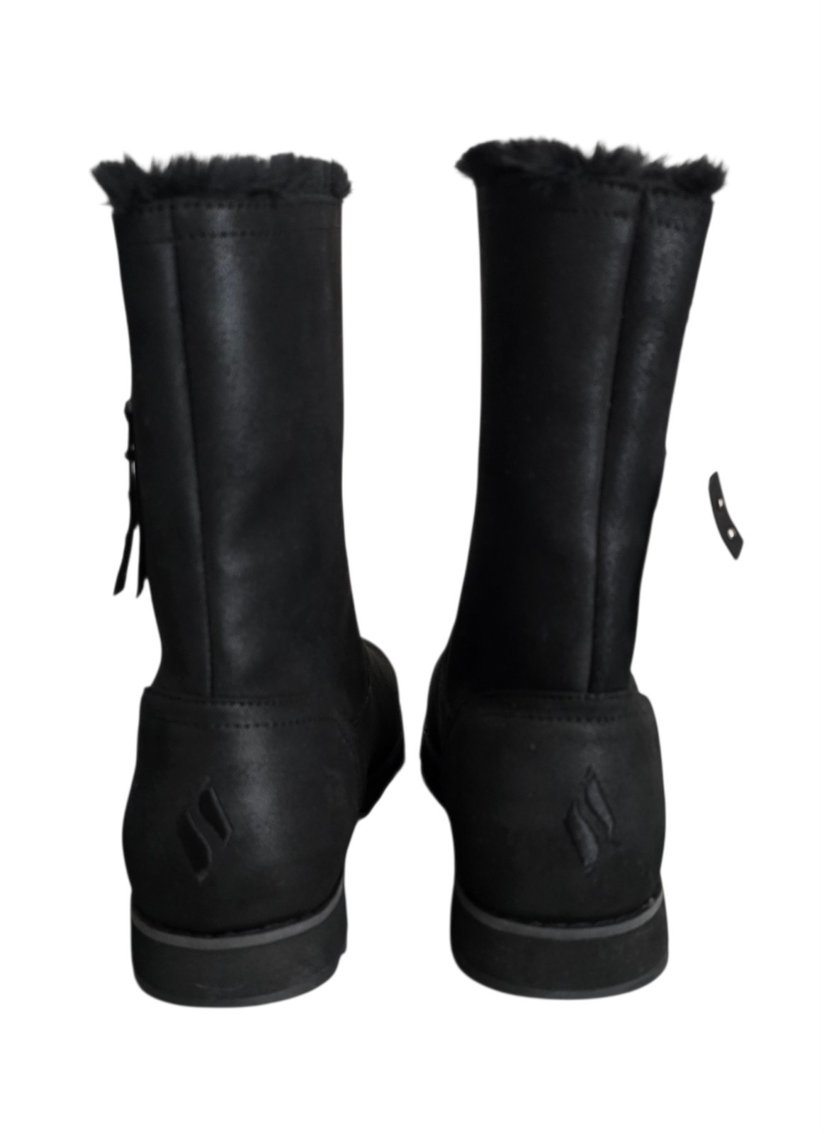 Skechers Keepsake Boots Womens Size 11 Black Faux Leather Faux Fur Side Zip