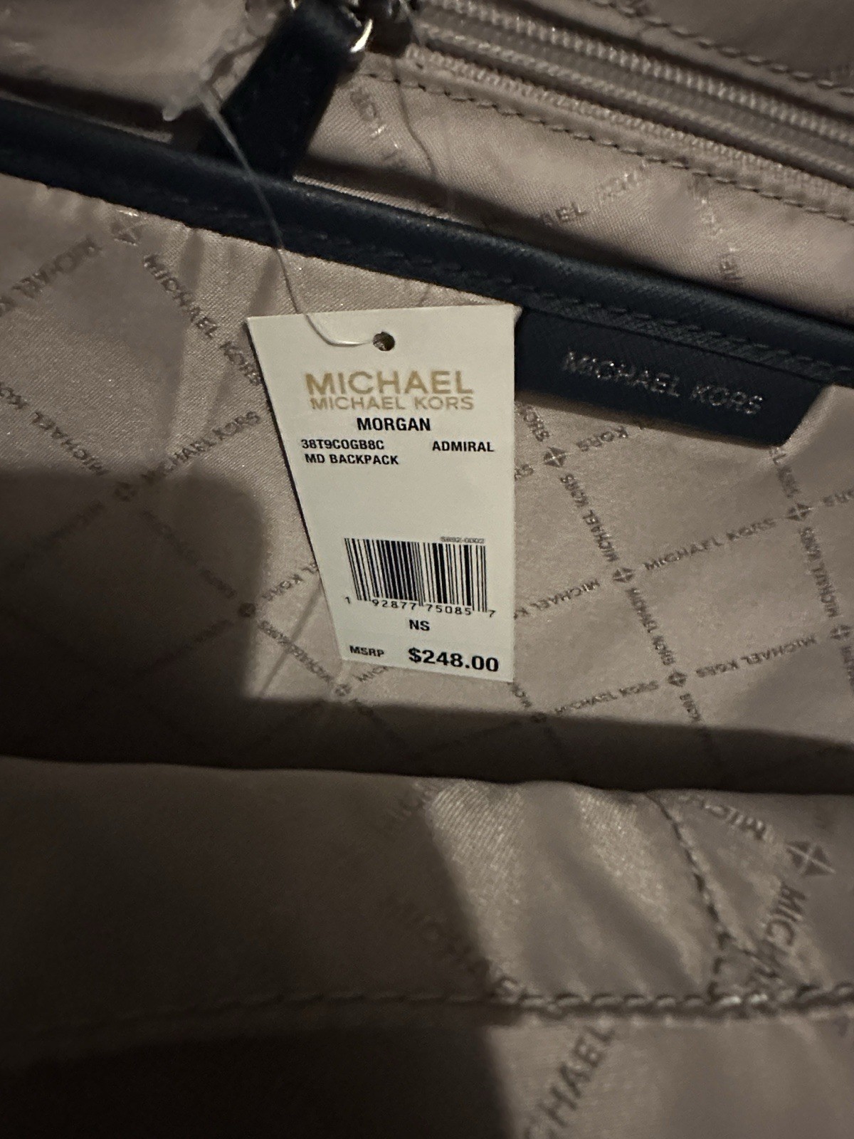 Michael Kors Morgan Medium Backpack Admiral Blue Logo Pattern Zip Outer Pockets