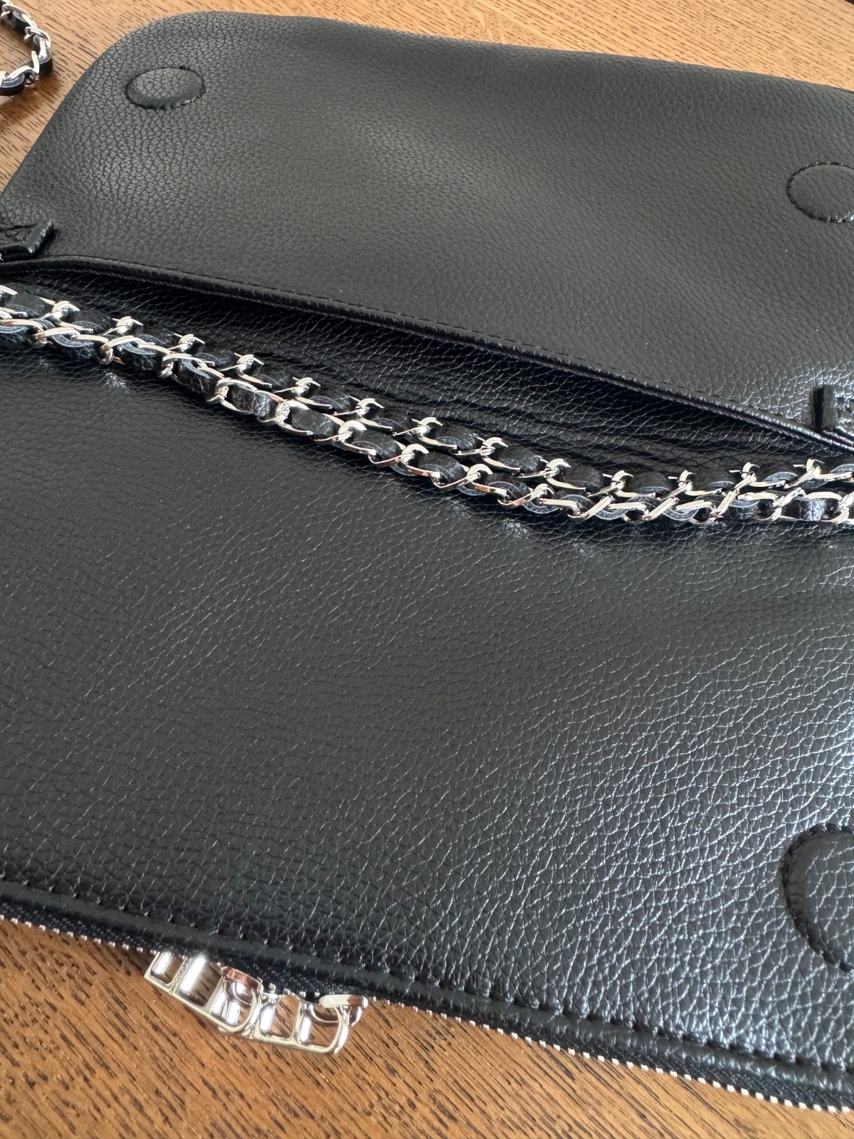 Zadig & Voltaire Rock Black Silver Chain Grainy Leather Shoulder Bag