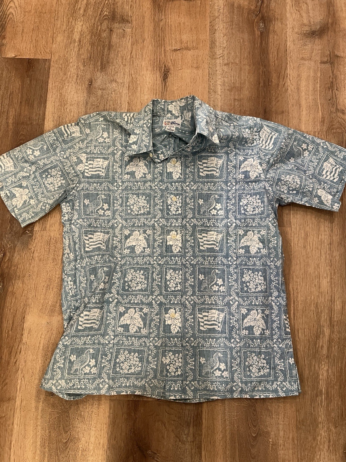 Vintage Reyn Spooner Hawaiian Shirt Mens L Blue Reverse Print Commemorative