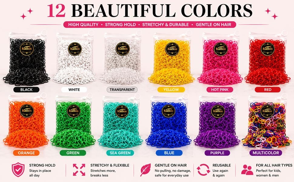 500 Pack Rubber Bands for Hair – 22mm Durable, Non-Slip Elastic Hair Ties for