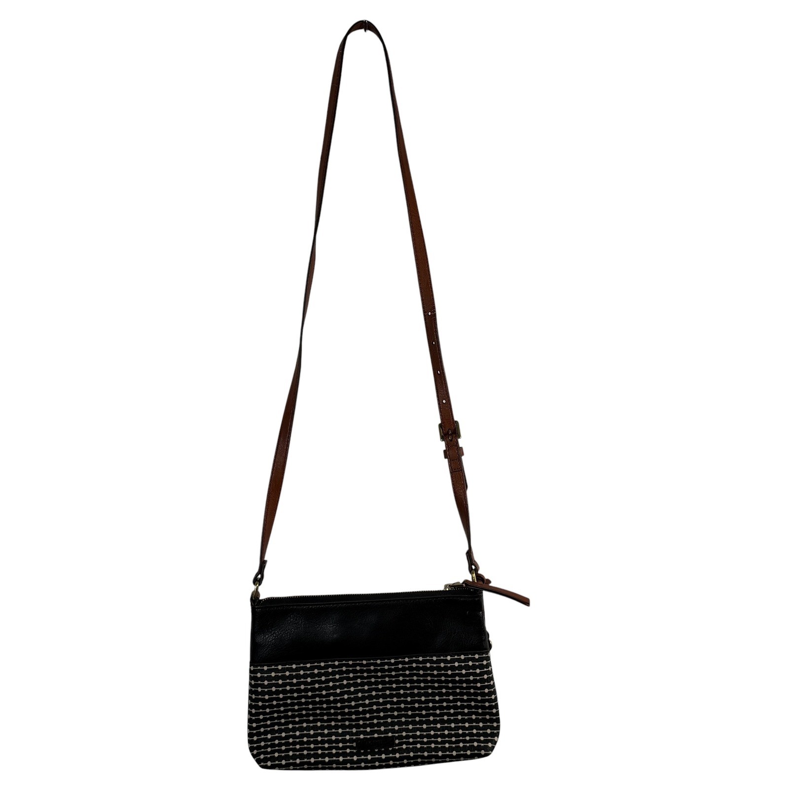 Fossil Fiona Faux Leather Small Crossbody Purse Handbag Black White Stripe