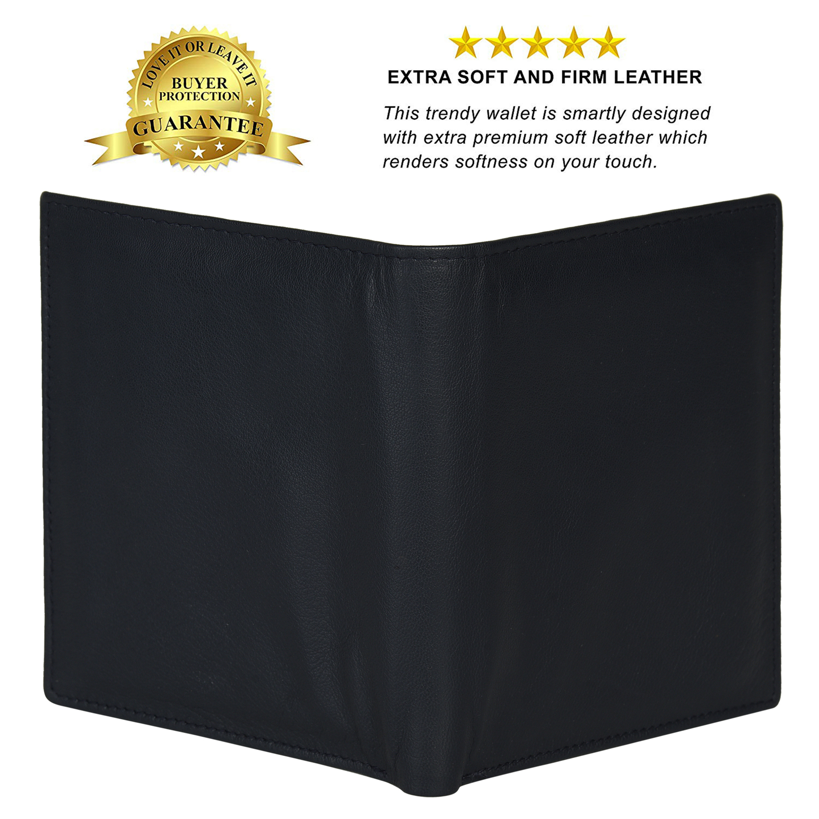 Leatherboss Genuine Leather Slim Hipster Cowhide Credit Card Bifold Wallet
