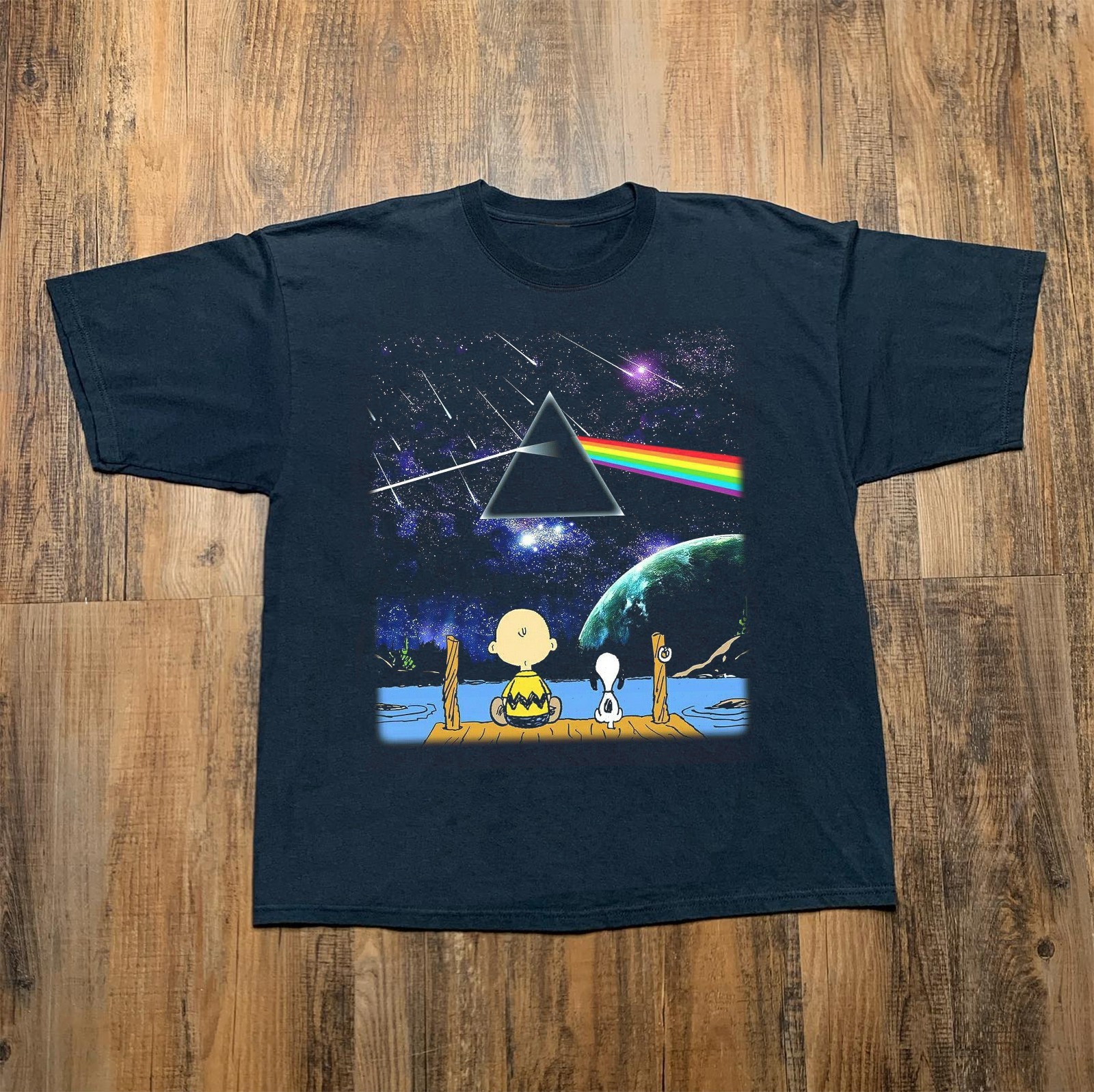 Pink Floyd The Dark Side Of The Moon Snoopy Black Unisex T-shirt Size S-5XL