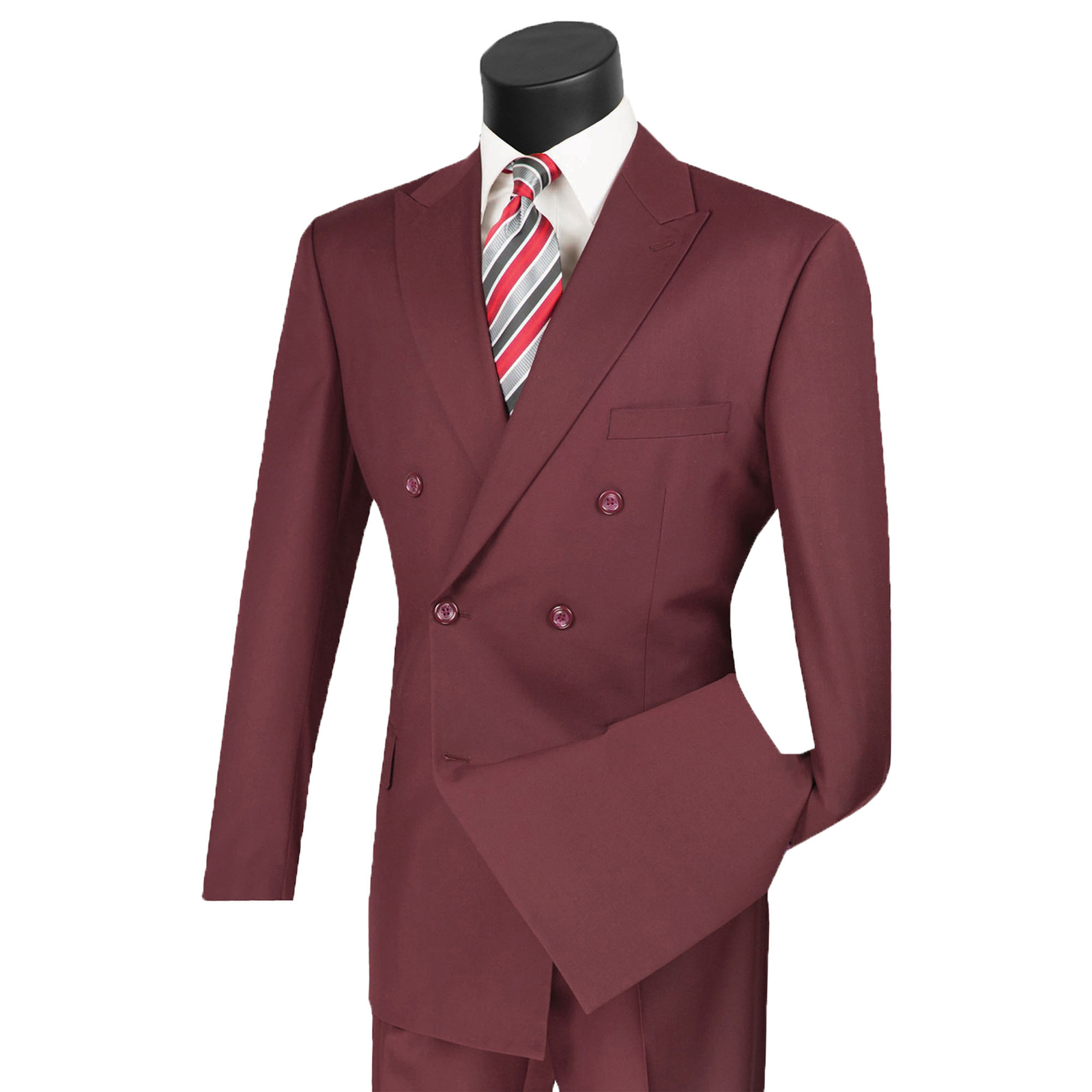 VINCI Men’s Burgundy Double-Breasted Suit w/ Adjustable Waist, Reg-Fit – NEW