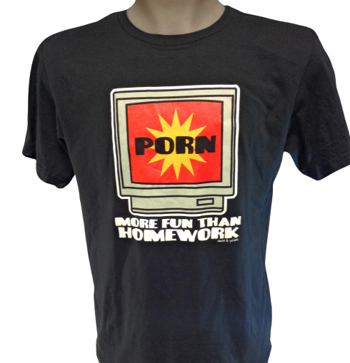 Mens David & Goliath Computer Porn More Fun Than Homework Novelty Tee T-Shirt