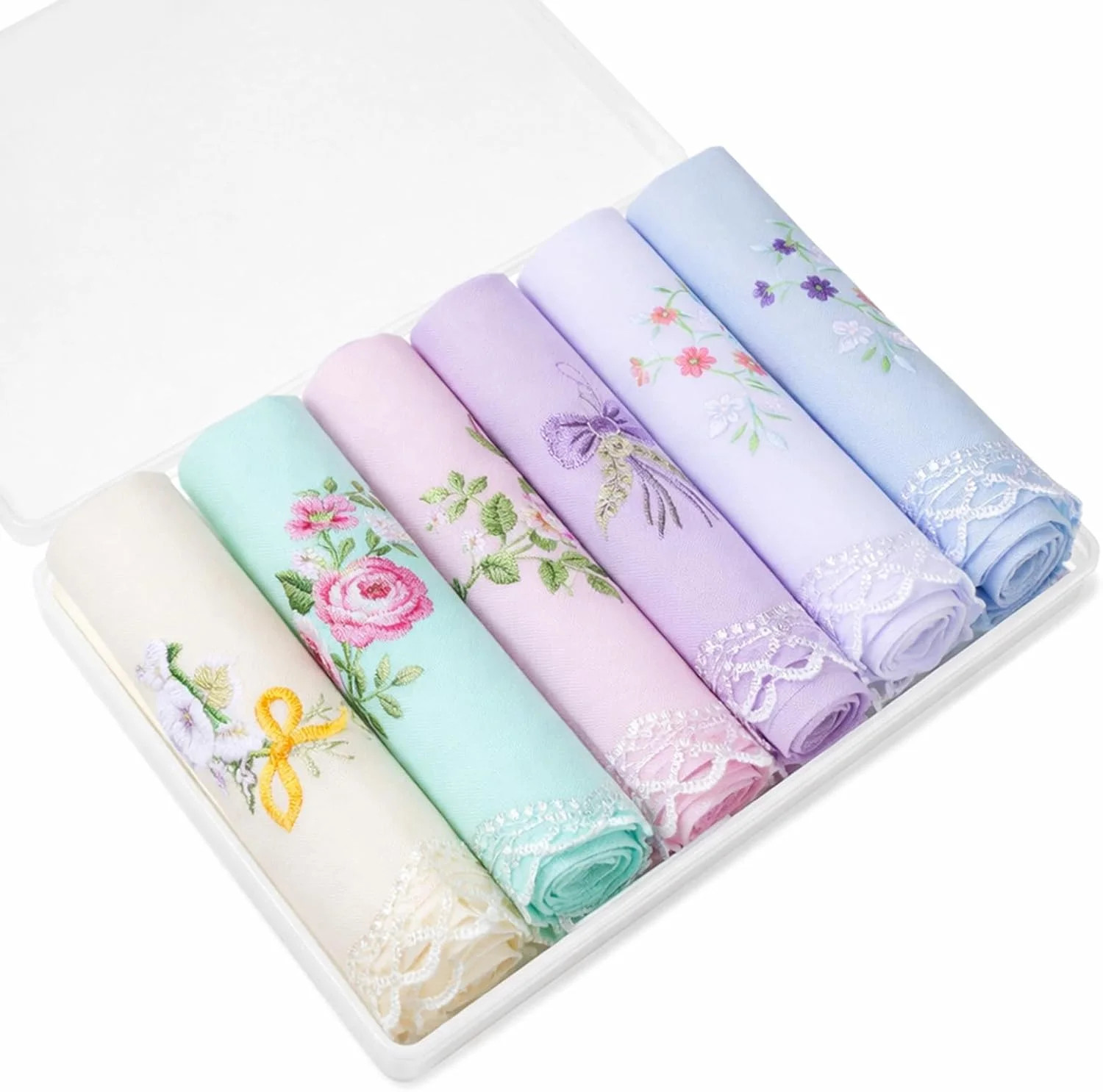 6 Pcs Womens Handkerchiefs Cotton Ladies Handkerchiefs Vintage Floral Embroidere