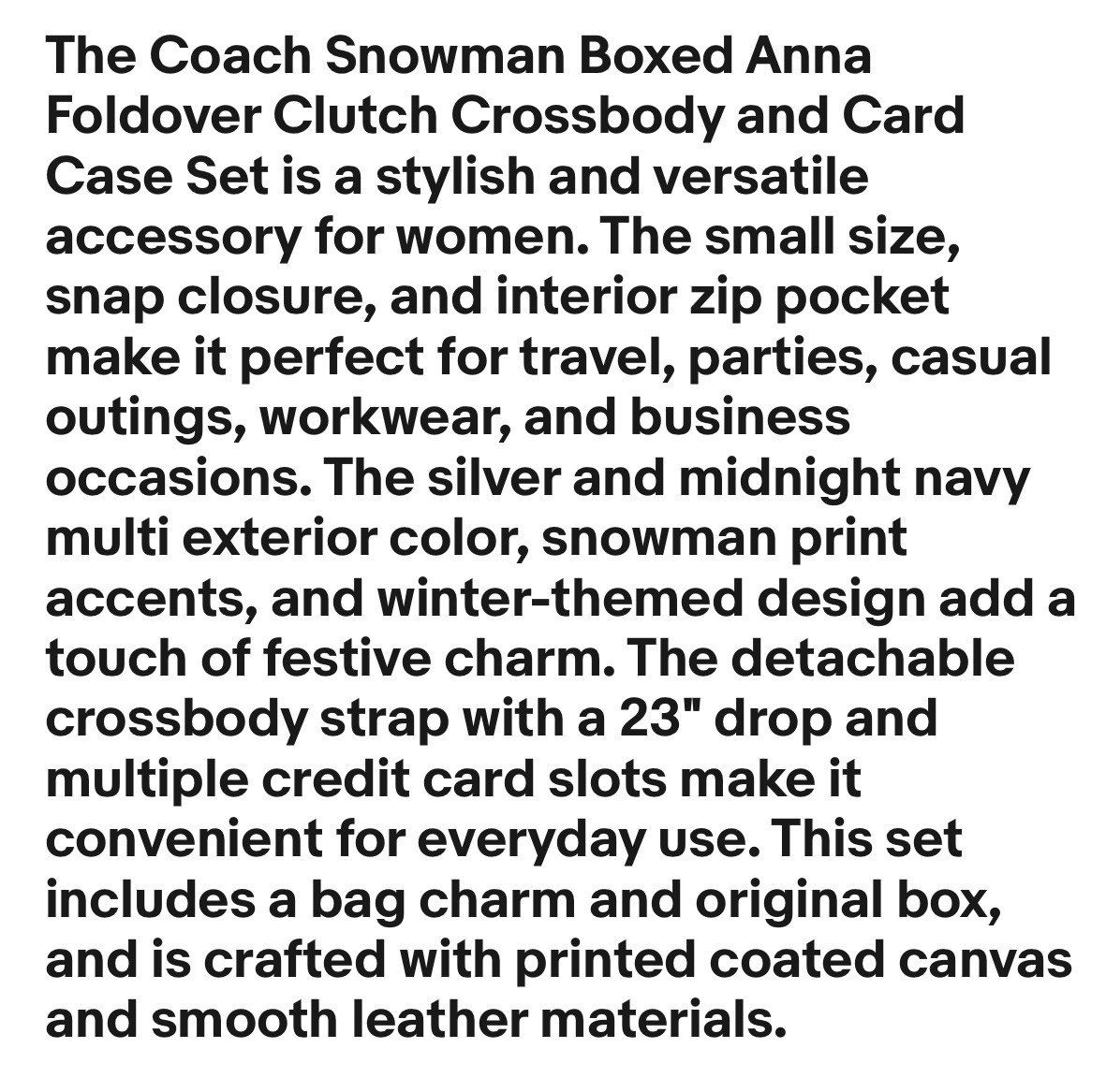 Coach Snowman Boxed Anna Foldover Clutch Crossbody And Card Case Set New